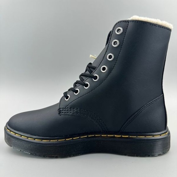 Dr. Martens Zavala Fur Lined Women Size 7 Black Leather Combat Boots NEW - Picture 2 of 8